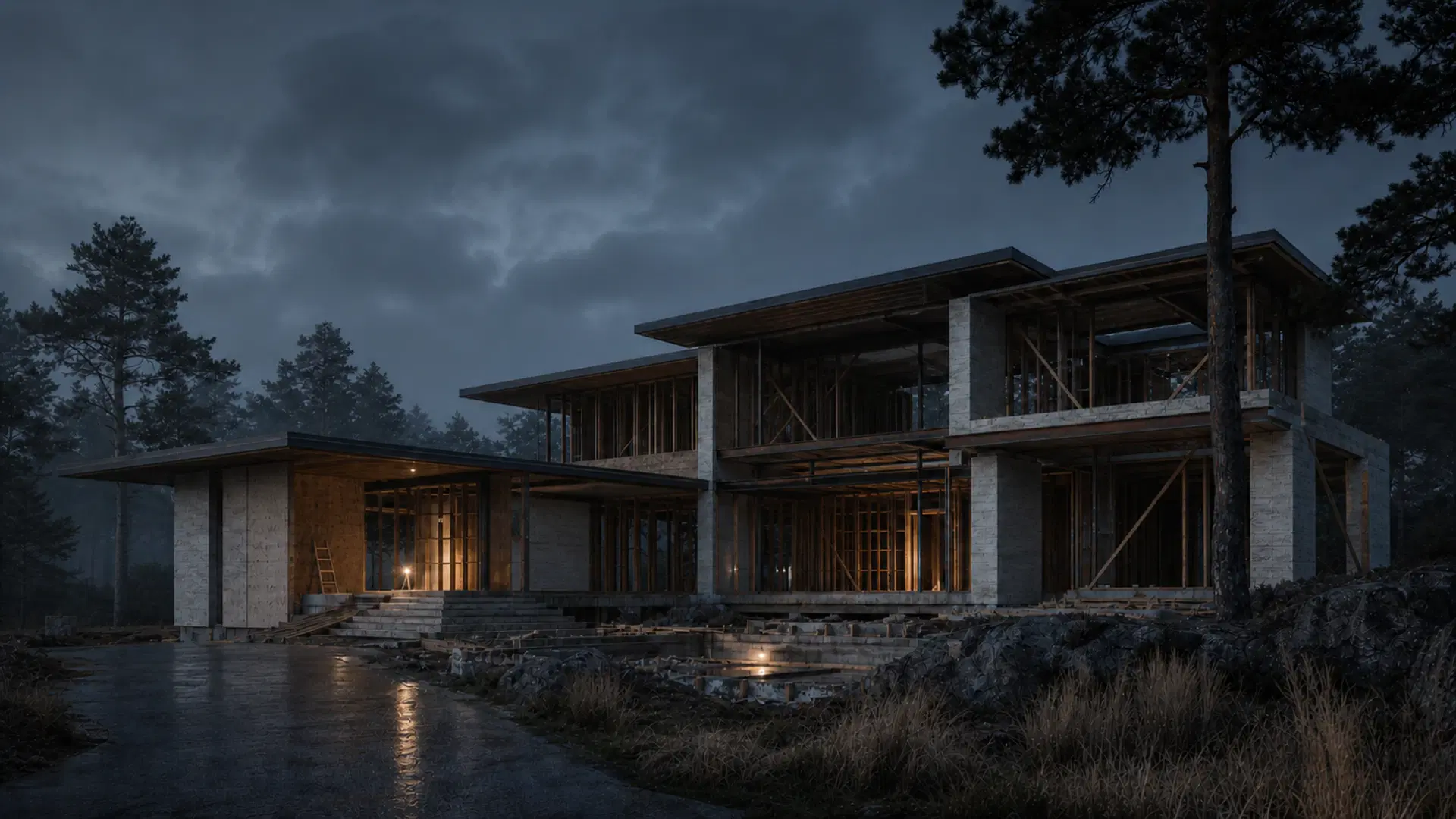 Threshold: A home is held at the threshold while the project record remains scattered beyond the opening.